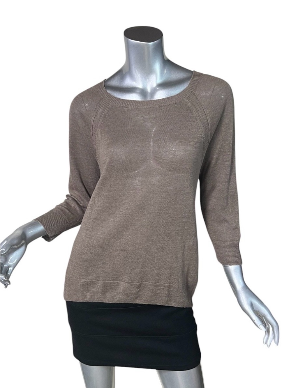 J. Crew Brown Linen Thin Knit Lightweight Sweater 3/4 Sleeve Knit Top Small